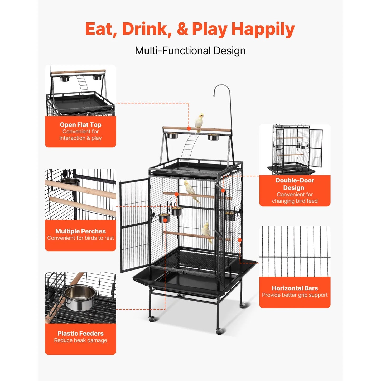 Large Bird Cage with Open Flat Top, 32.7 x 31.1 x 82.7 Inches