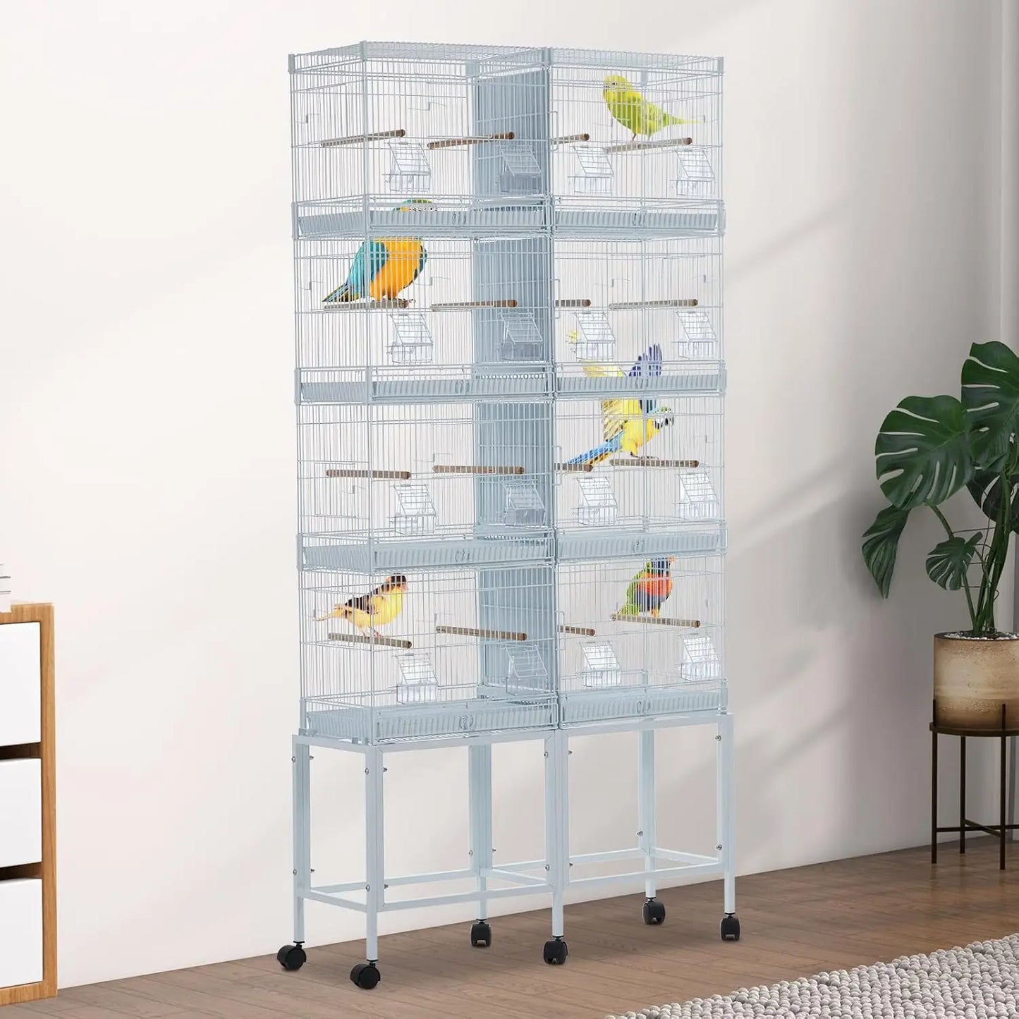 Breeding Bird Cage, Parrot Cage, Stackable Center Divided Breeder,Seperate Removable Tray, Removable Divider, Lockable Caster, f
