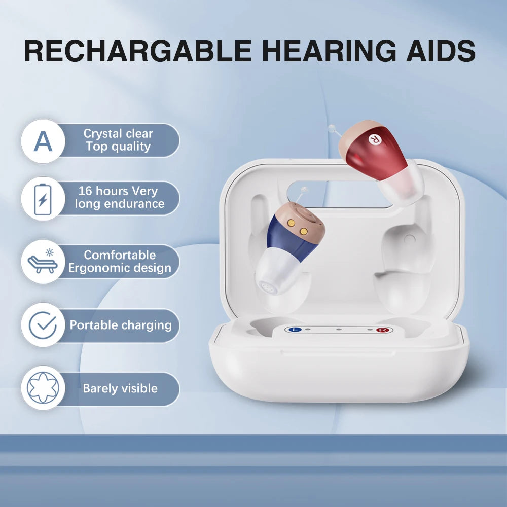 1 Pair Mini Hearing Aids Rechargable In Ear Hearing Amplifier Sound Enhancer Fashion Design