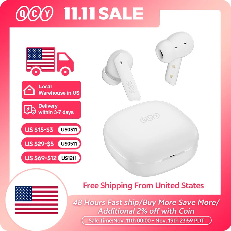 Wireless Earphone 40dB Noise Cancelling Bluetooth 5.2 Headphone 6 Mic ENC HD Call TWS Earbuds Transparency Mode