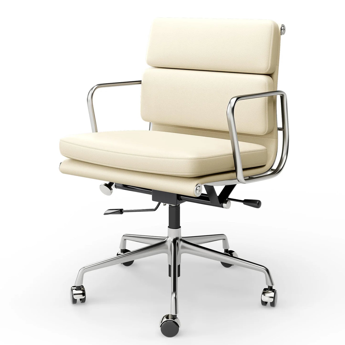 Adjustable Swivel Rolling Office Chairs Soft Pad Genuine Leather Chairs Mid Back Executive Desk Office Chair Computer Chairs