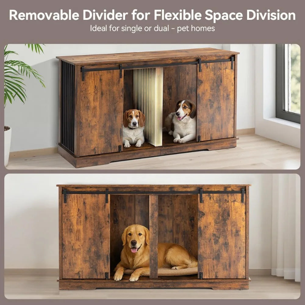 Dog Crate Furniture, 60.6 inch Dog Kennel Furniture with Removable Divider, Small Medium Breeds, TV Stand, Side Table, Display S