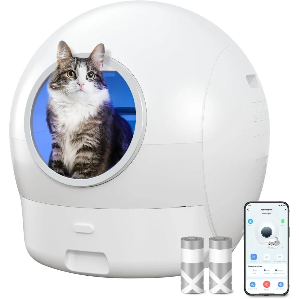 PET S2 Automatic Cat Litter Box Self Cleaning for Multi Cats, APP Control Smart Litter, Pearl White