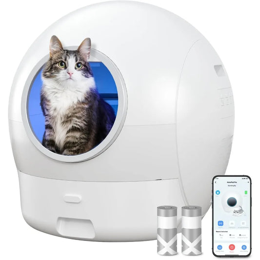 PET S2 Automatic Cat Litter Box Self Cleaning for Multi Cats, APP Control Smart Litter, Pearl White