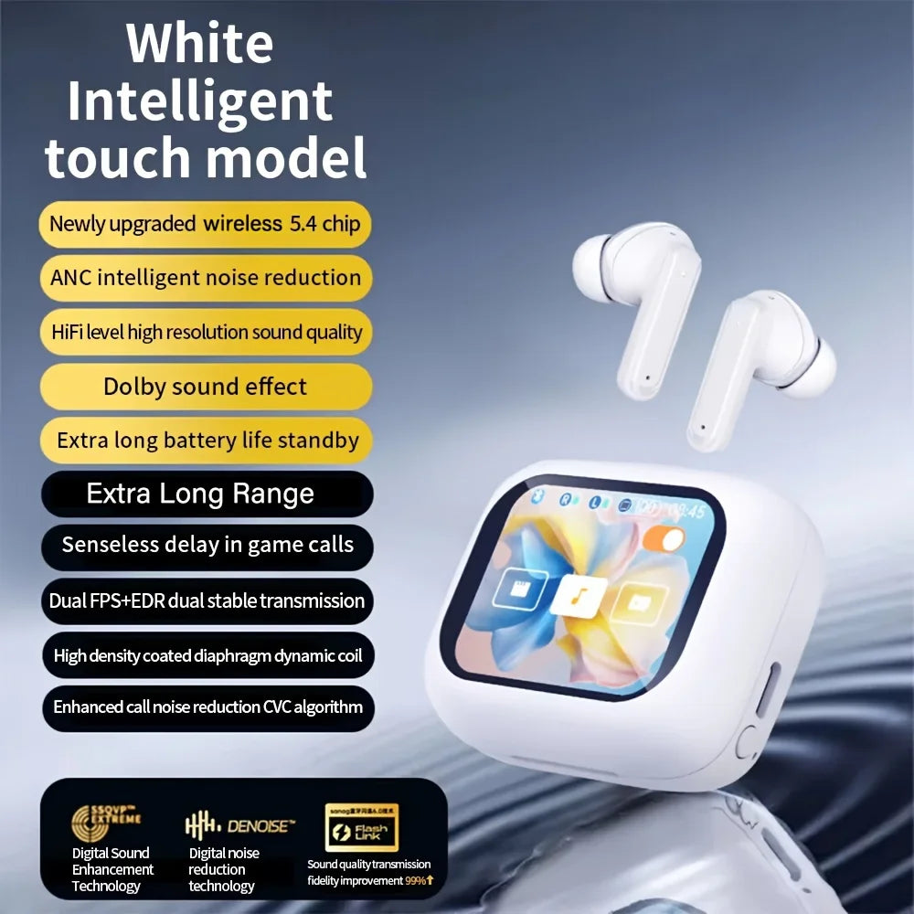 2024 Upgraded For Smart Touch Screen Wireless Earbuds - Unisex, With Built-In Mic, Volume Control Compatible For smart phone