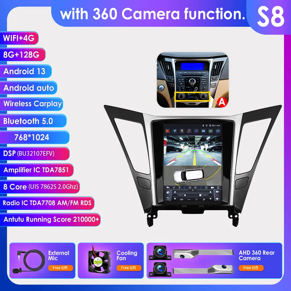 9.7"7862 Andriod 13 Car radio for Hyundai Sonata YF 8 2010-2018 multimedia player GPS navi Stereo 4G Carplay 2din SWC Autoradio