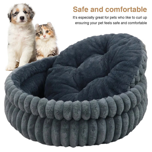 60cm Cat Bed Kitten Bed with Anti-Slip Bottom Washable Round Cat Beds Soft Plush Fur Pet Bed Load Capacity of 15 Kg for Indoor