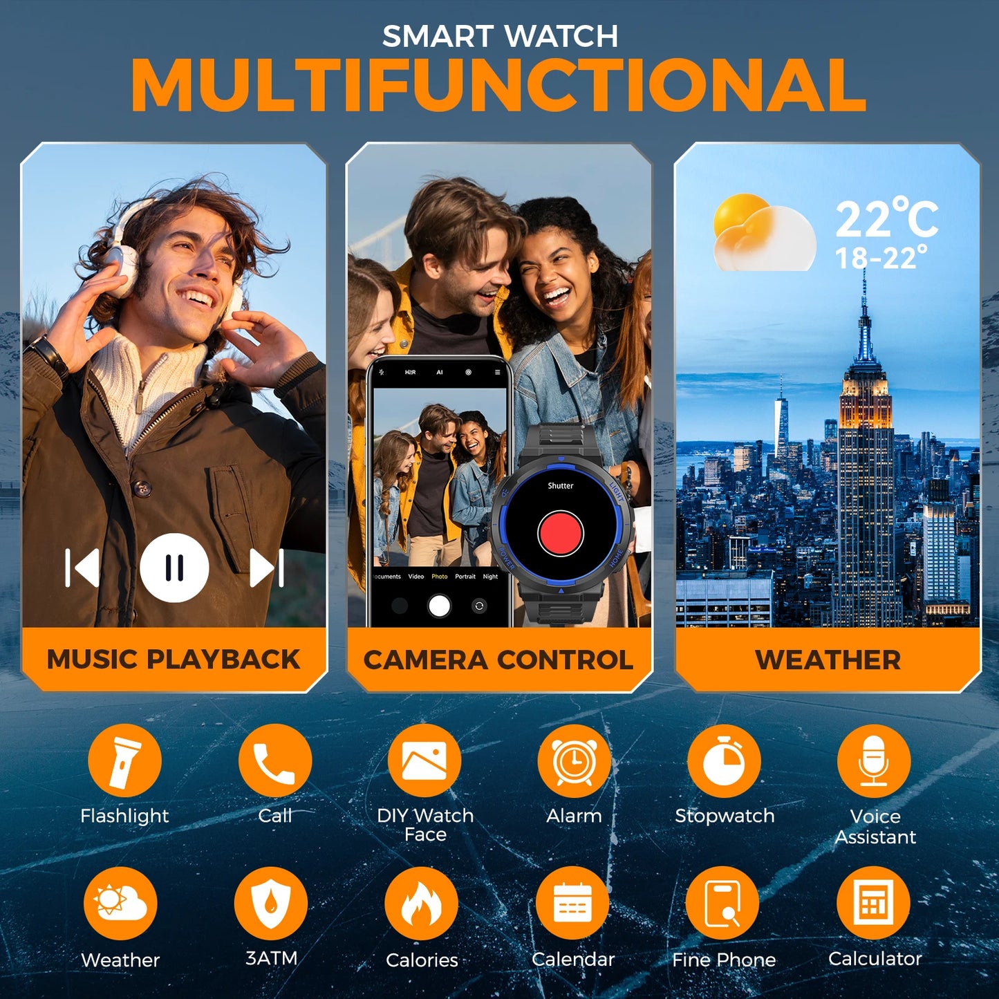 EIGIIS Military Smart Watches for men with LED Flashlight 1.53" IPS Screen Bluetooth Call with 100+ Sports Modes Fitness Tracker