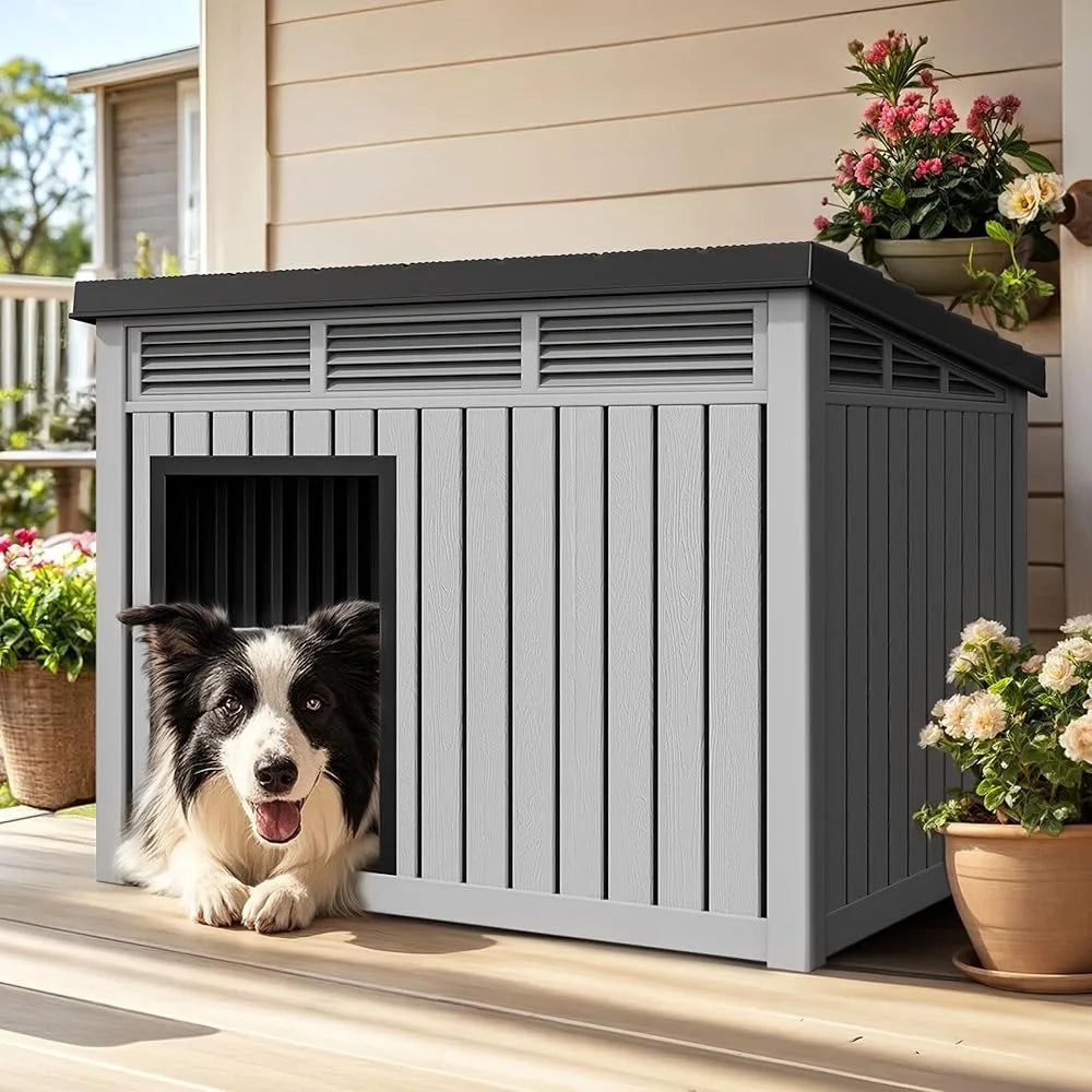 Dog House, Dog Kennel with Lift-Up Sloping Roof, Waterproof & Ventilated for Indoor & Outdoor, Easy To Clean Design
