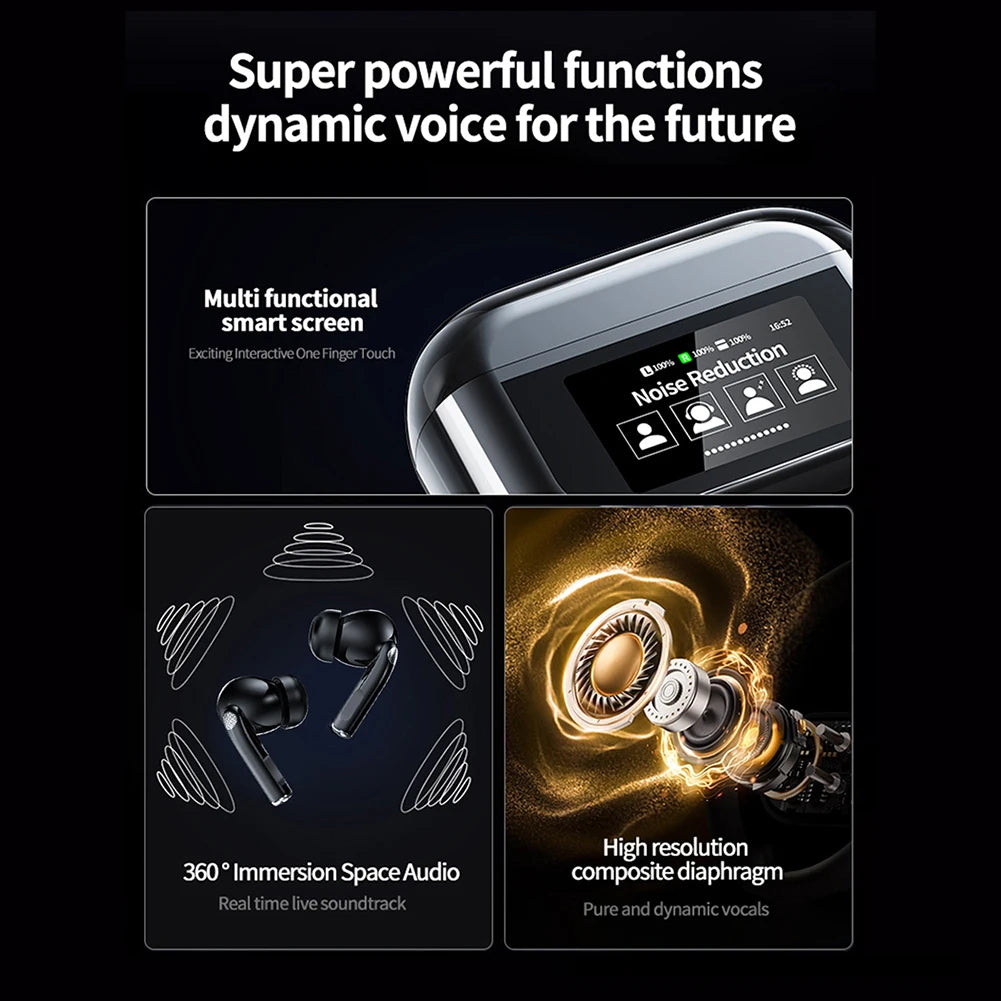 Wireless BT 5.4 Real Time Translator Earbuds ANC Noise Cancelling 144 Languages Translator Headset Smart Touch Screen Housing