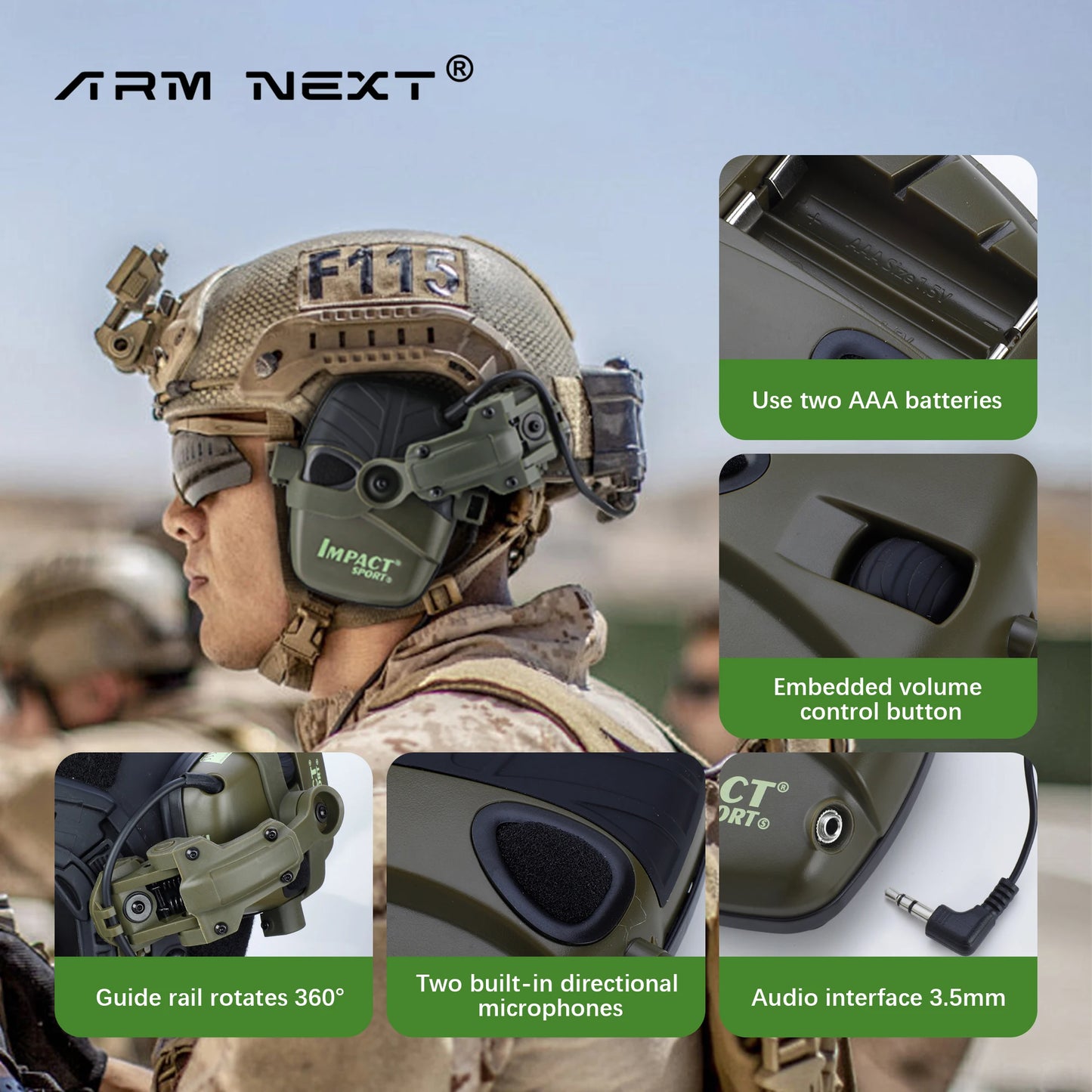 Impact Sport Electronic Shooting Headset Helmet Mounted Ver Hunting Pickup Noise Reduction Hearing Protection Tactical Headset