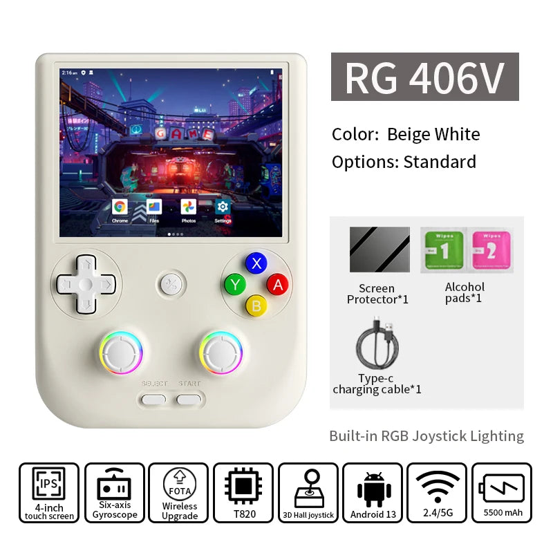 Anbernic RG 406V Retro Handheld Games Console 4"IPS Multi-touch WIFI RGB Ligh 3D Hall Joystick 5500mAh RG406V Video Games Player