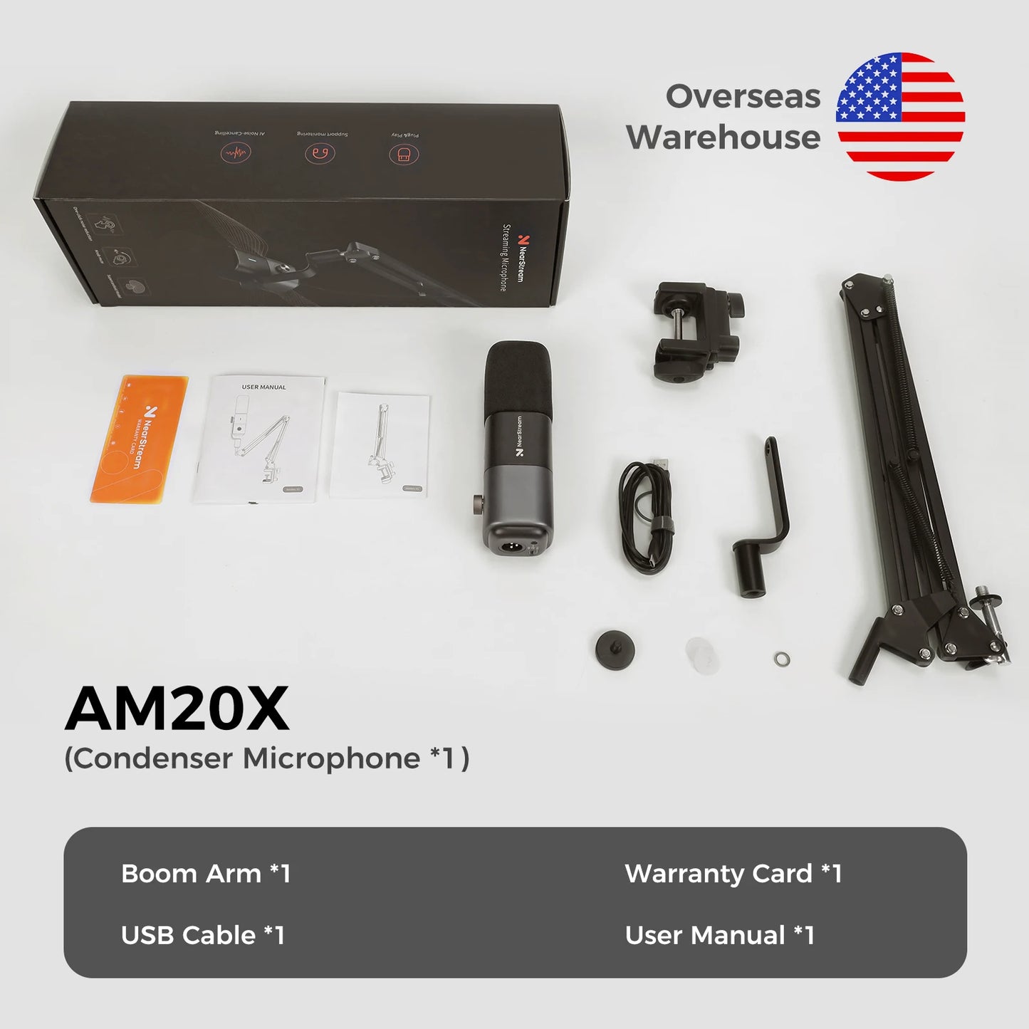 NearStream Professional Microphone pc USB XLR Condenser Mic Boom Arm US Local ShippingPlug-and-Play for Streaming Podcast Studio