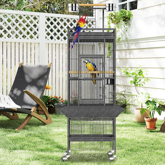 61 Inch Large Bird Cage With Rolling Stand Storage Shelf Slide Out Tray Feeding Bowls Perches For Budgies Small Medium Birds