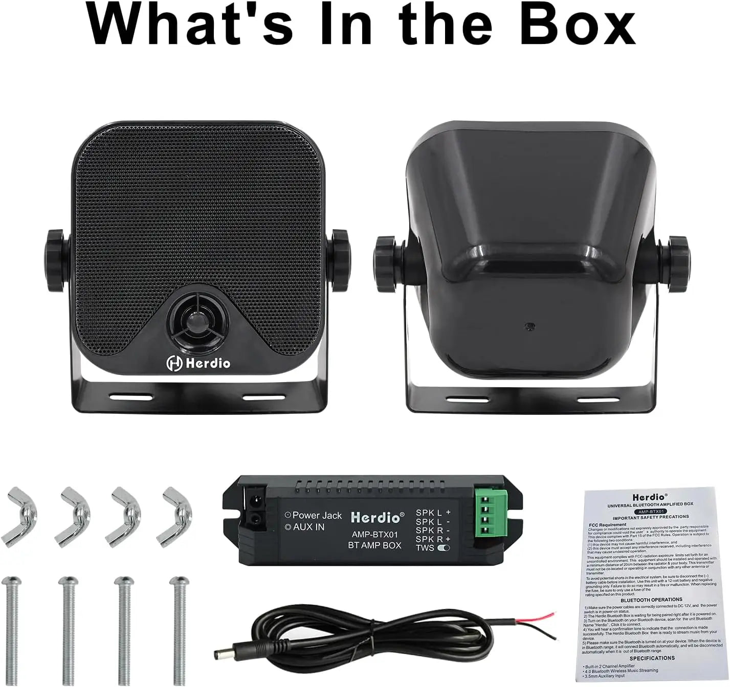 Herdio 4'' 100W Heavy Duty Waterproof Boat Marine Bluetooth Speakers Surface Mounted For Camper Skid Steer ATV UTV RZR Golf Cart