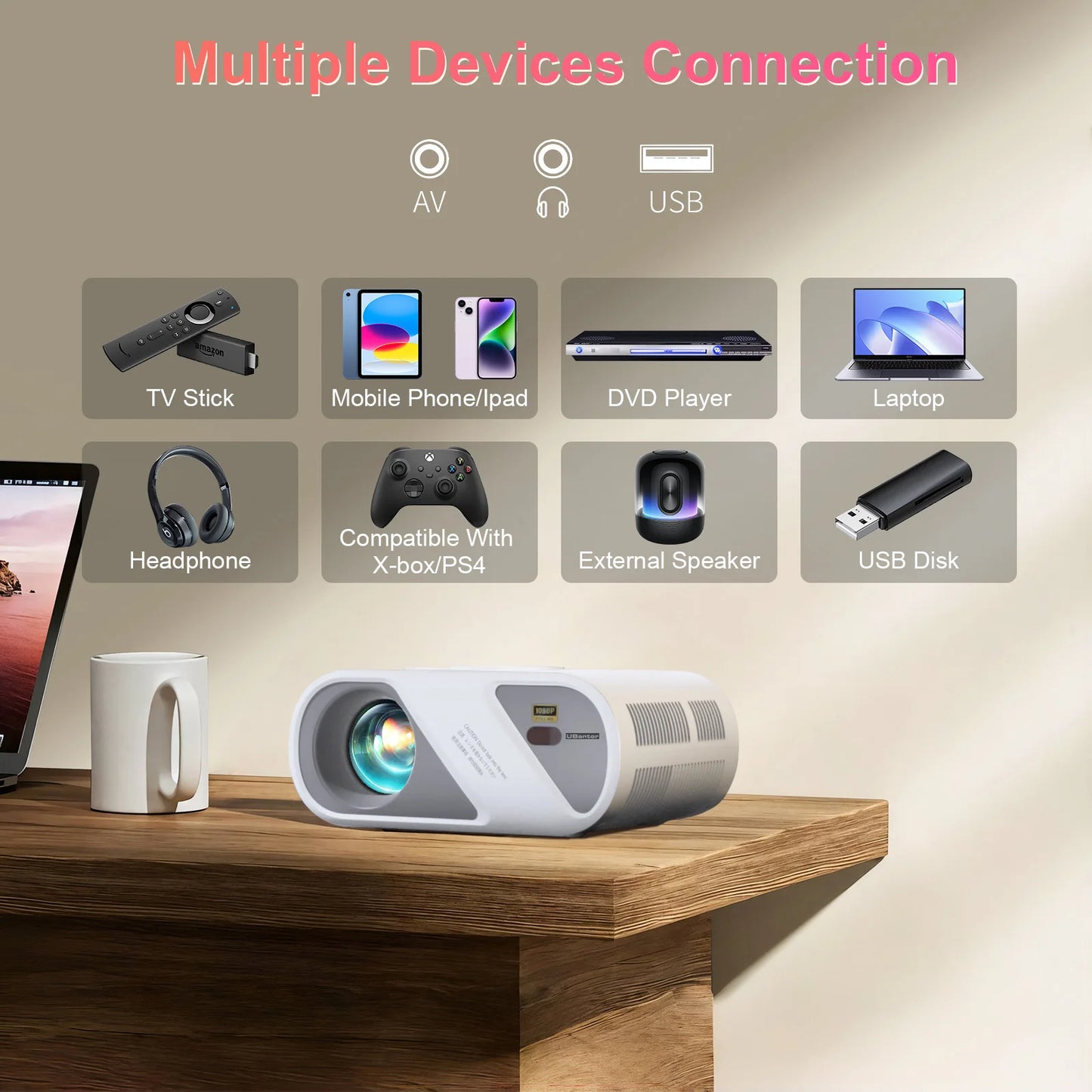 Full HD 1080P Video Projector With Tripod/Portable Mini Outdoor Movie For iPhone/Home Theater Projector Compatible With HDMI