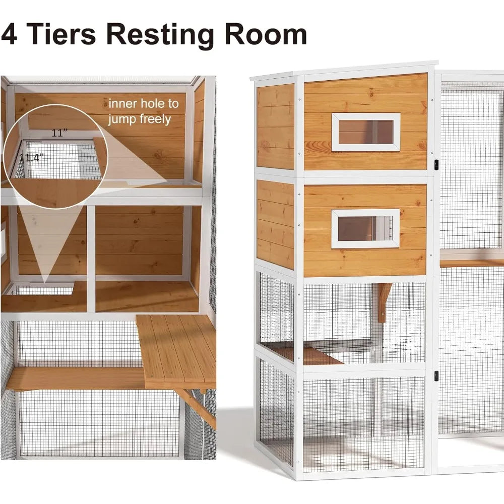 Large 4-Tier Outdoor Cat Enclosure with Weather-Resistant Roof and Indoor-Outdoor Connectivity