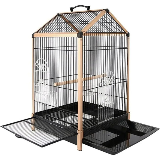 Elegant Stainless Steel Bird Cage with Triangular Stability, Versatile Breeding Flight, and Portable Luxury Design