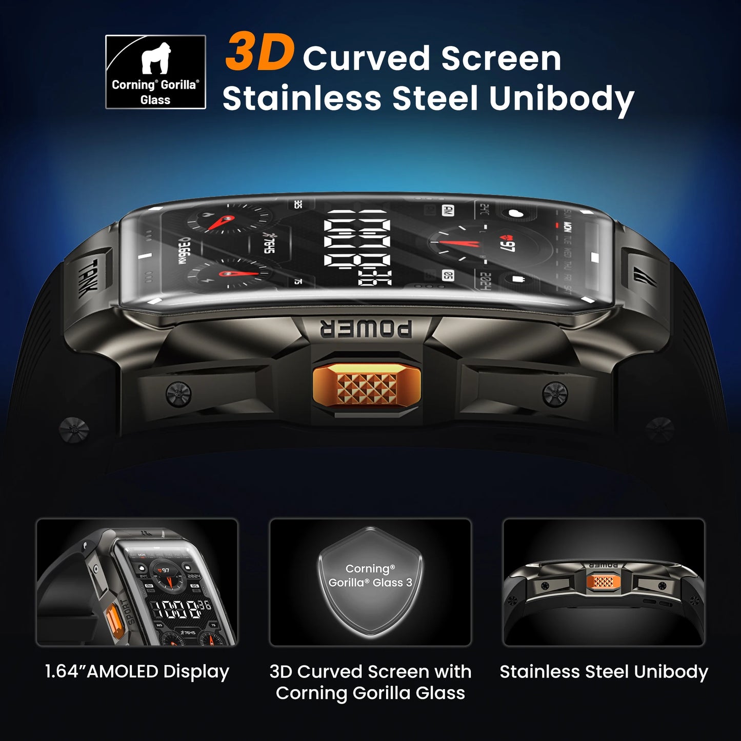 KOSPET TANK X2 Ultra GPS Smart Watch For Men 3D Curved Screen 60 Days Battery Compass Altimeter IP69K 5ATM Waterproof BT Call