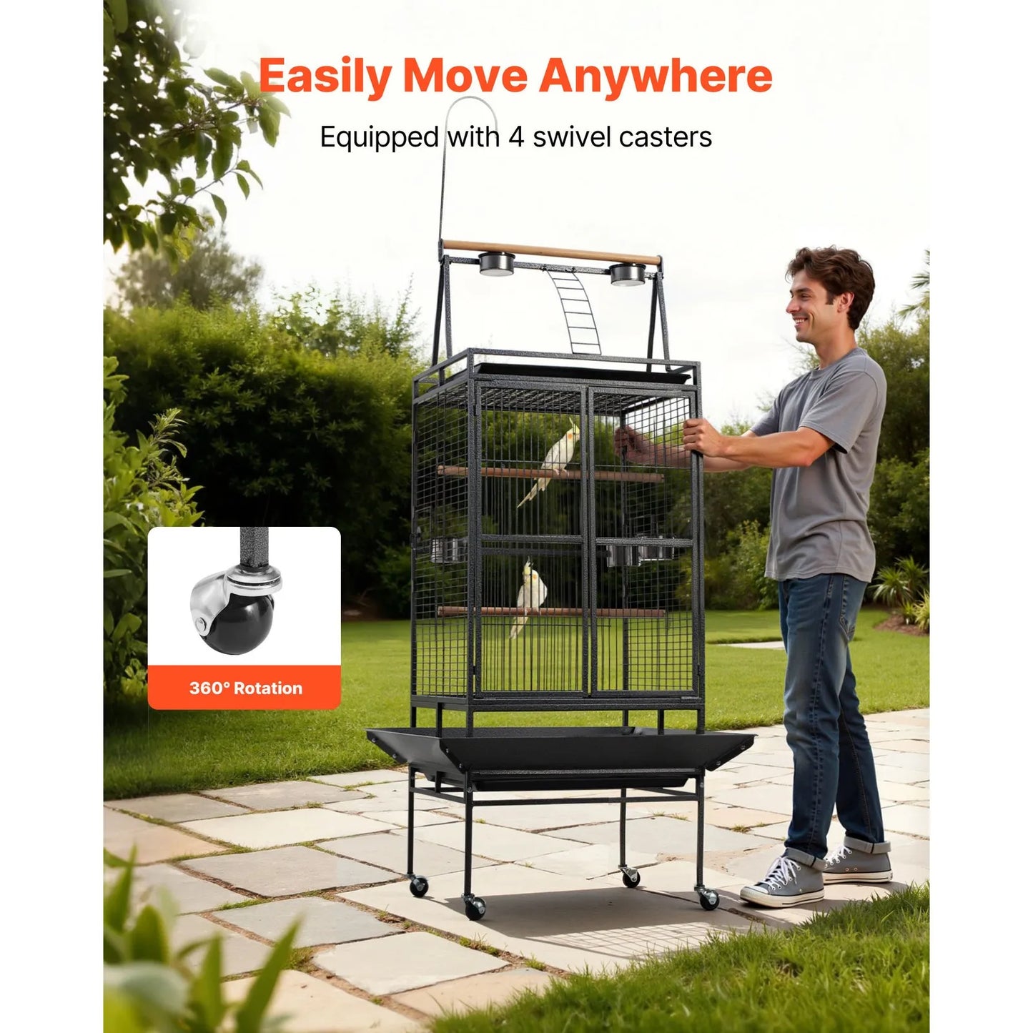 Large Bird Cage with Open Flat Top, 32.7 x 31.1 x 82.7 Inches