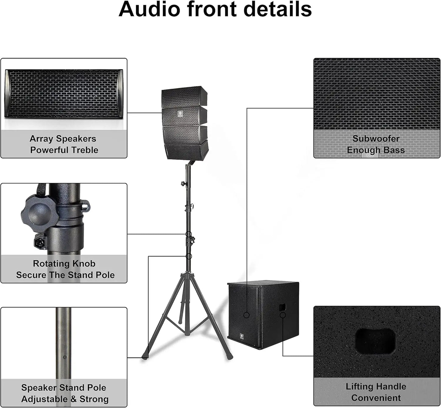PRORECK Club 3500 15 inch subwoofer 3000W DJ Powered PA Speaker System Combo Set with 8 Array Speakers，Bluetooth, USB, SD Card