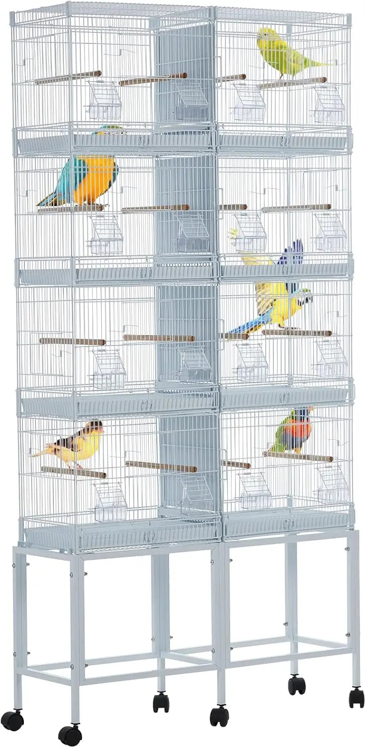 Breeding Bird Cage, Parrot Cage, Stackable Center Divided Breeder,Seperate Removable Tray, Removable Divider, Lockable Caster, f