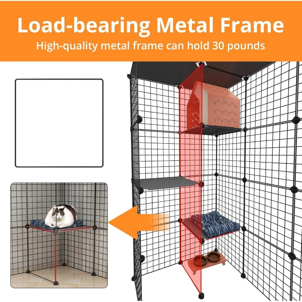 Large Cat Cage Enclosure Indoor DIY Cat Playpen Detachable Metal Wire Kennels Crate 2x3x4 Large Exercise Place Ideal for 1-3 Cat