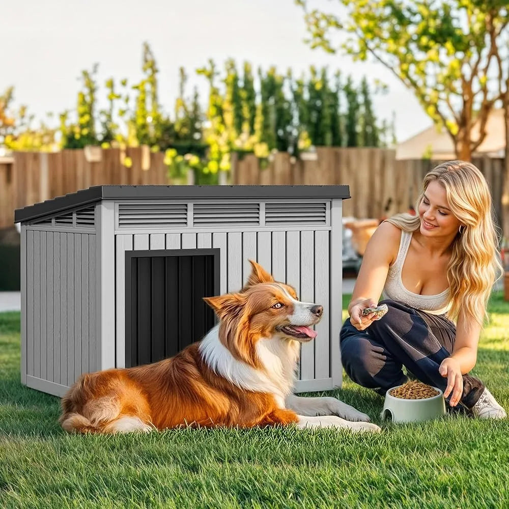 Dog House, Dog Kennel with Lift-Up Sloping Roof, Waterproof & Ventilated for Indoor & Outdoor, Easy To Clean Design