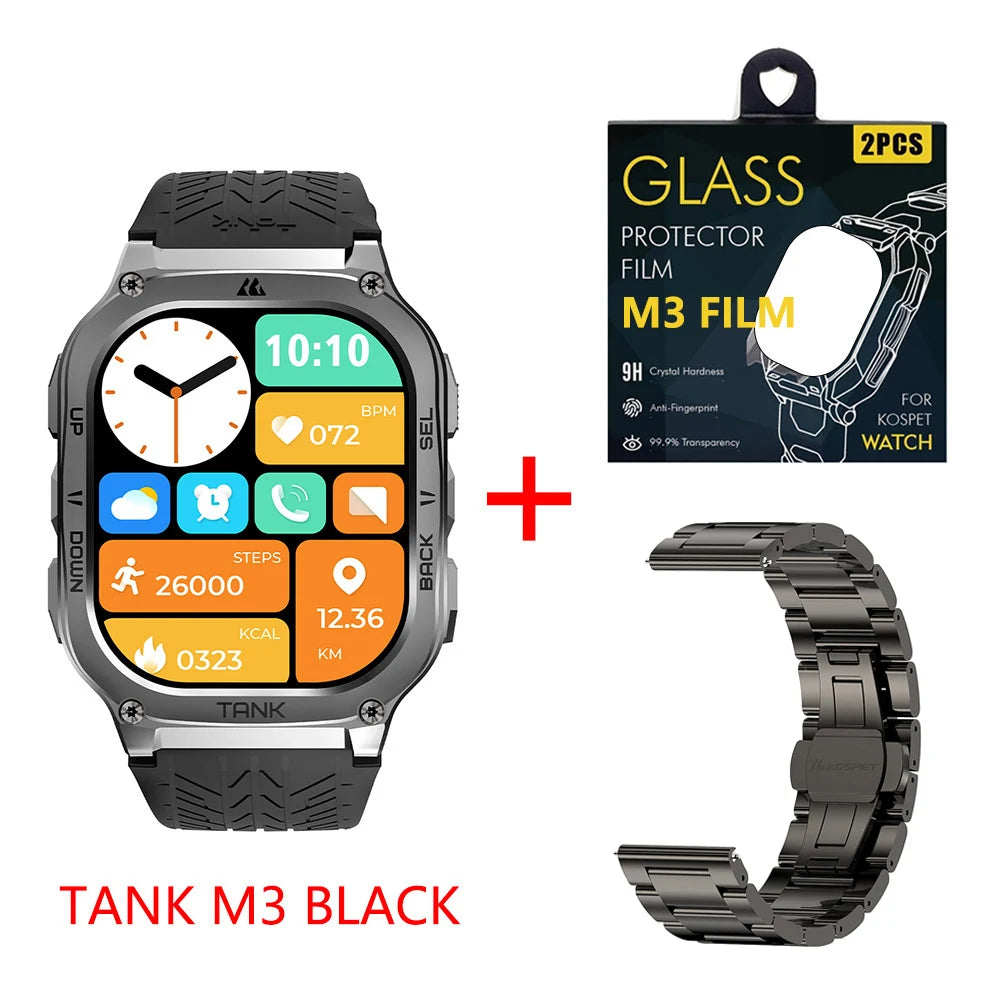 KOSPET TANK M3 Rugged Smart Watch For Men 480mAh 60Days Battery Military Grade AMOLED AOD Bluetooth Call IP69K 5ATM Waterproof