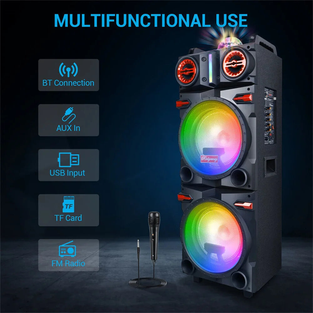 9000W Bluetooth Speaker Dual 10" Woofer Rechargable For Party FM Karaok DJ AUX Heavy Bass Sound System Speaker Led Light w/Mic