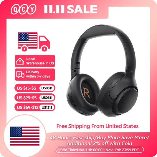 Hi-Res Audio Over Ear Headphones 43dB Hybrid Active Noise Cancellation Earphones Bluetooth 5.4 Foldable Headset 60Hrs