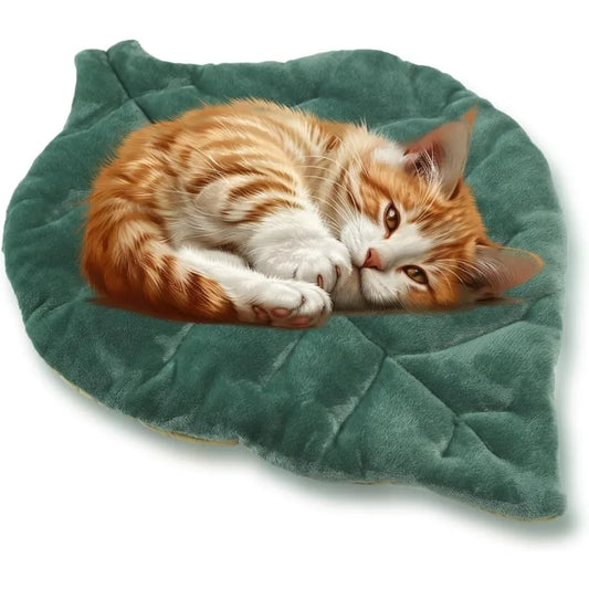 Leaf Shaped Self-Warming Cat Bed 26x20 Cotton Soft Warm Pet Pad Blanket for Indoor Use on Couch Sofa or Floors Ideal Warm Mattr