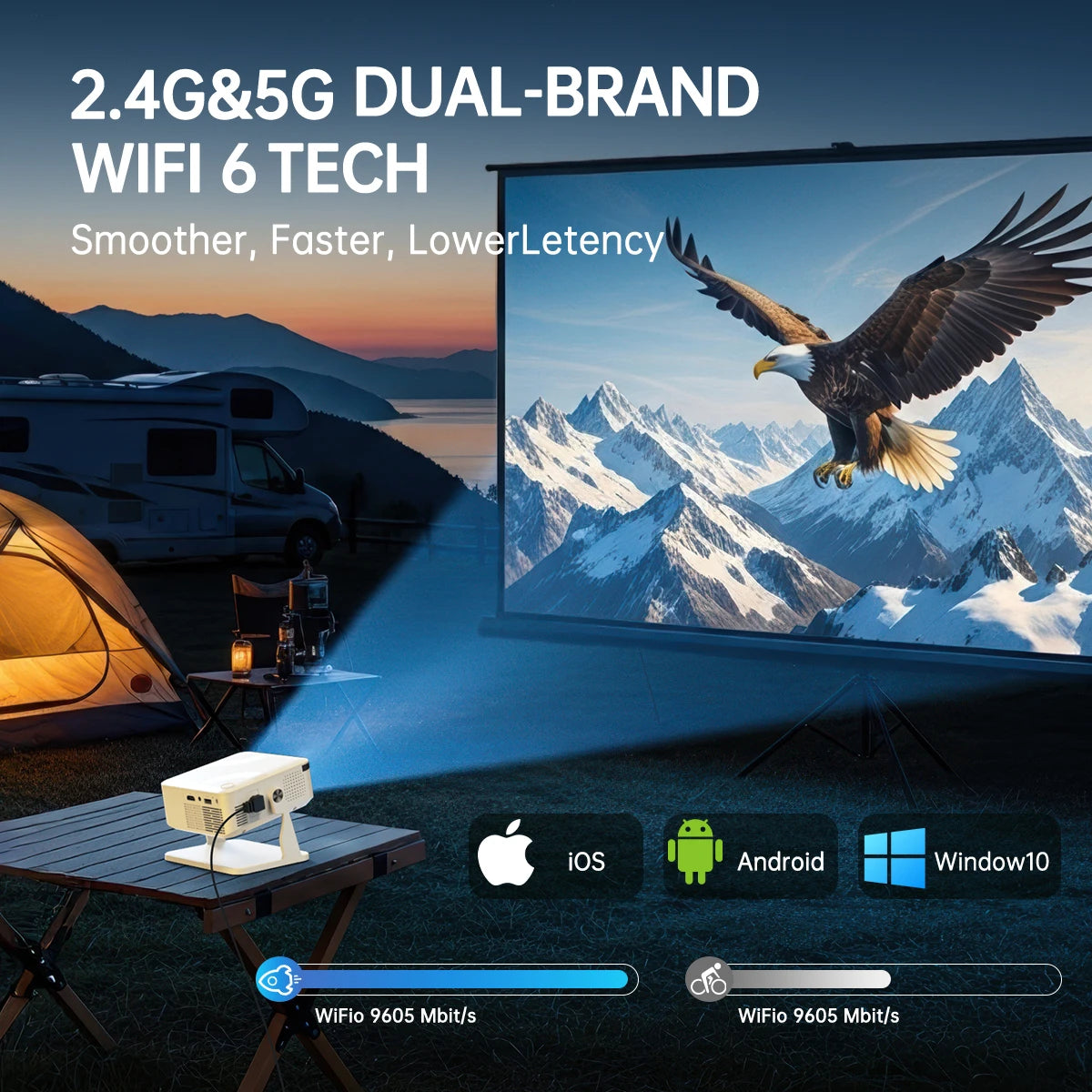 4K Android Projector Native 1080P 390ANSI Wifi 6 BT5.0 1920*1080P Auto Focus & Keystone Portable Projetor Home Theater