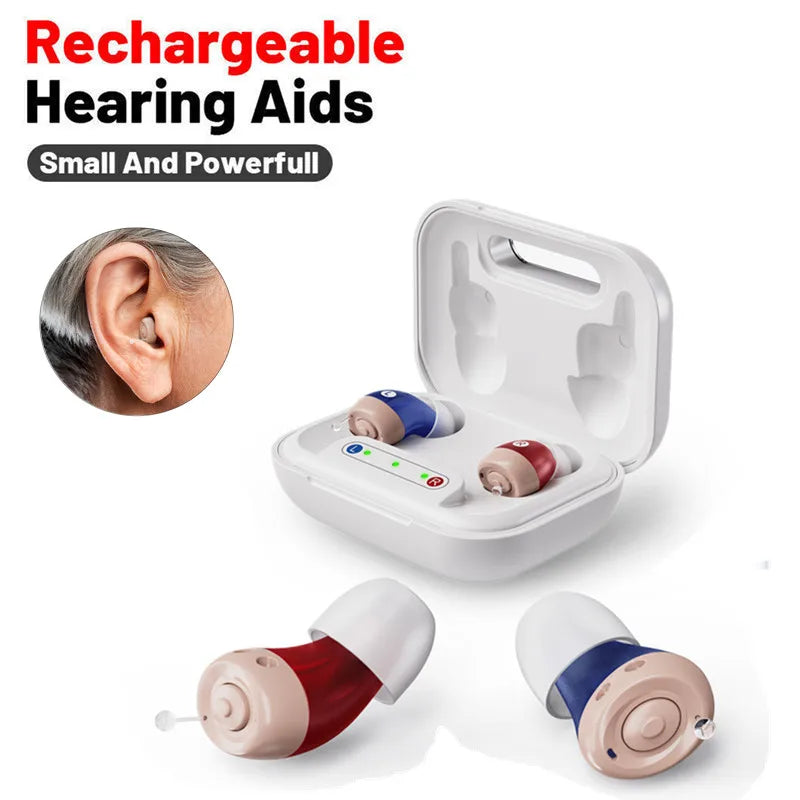 1 Pair Mini Hearing Aids Rechargable In Ear Hearing Amplifier Sound Enhancer Fashion Design
