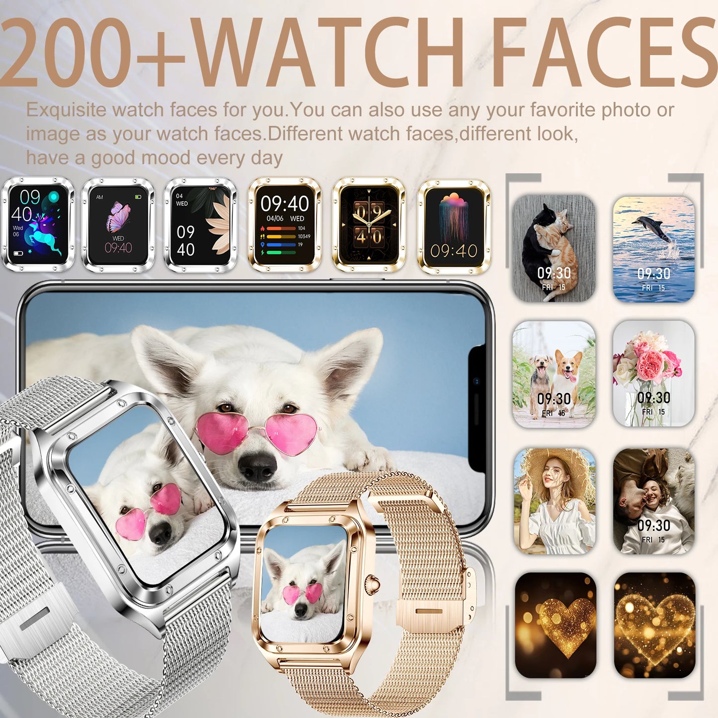 Women Smart Watch(Answer/Make Call)for iPhone/Android, Fitness Tracker/100+Sports Modes/200+Watch Faces/1.59" Screen, Ideal Gift