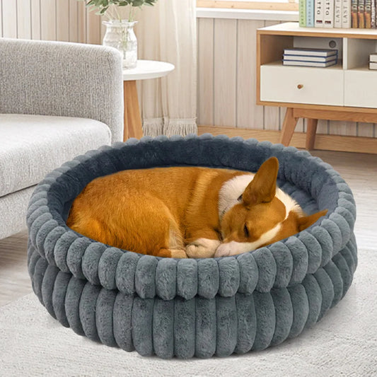 Deep Sleep Comfort In Winter Cat Bed 60CM Round Soft Plush Fur Beds for 15 Kg Cat & Dog House Washable Pets Cave Indoor Cat Bed