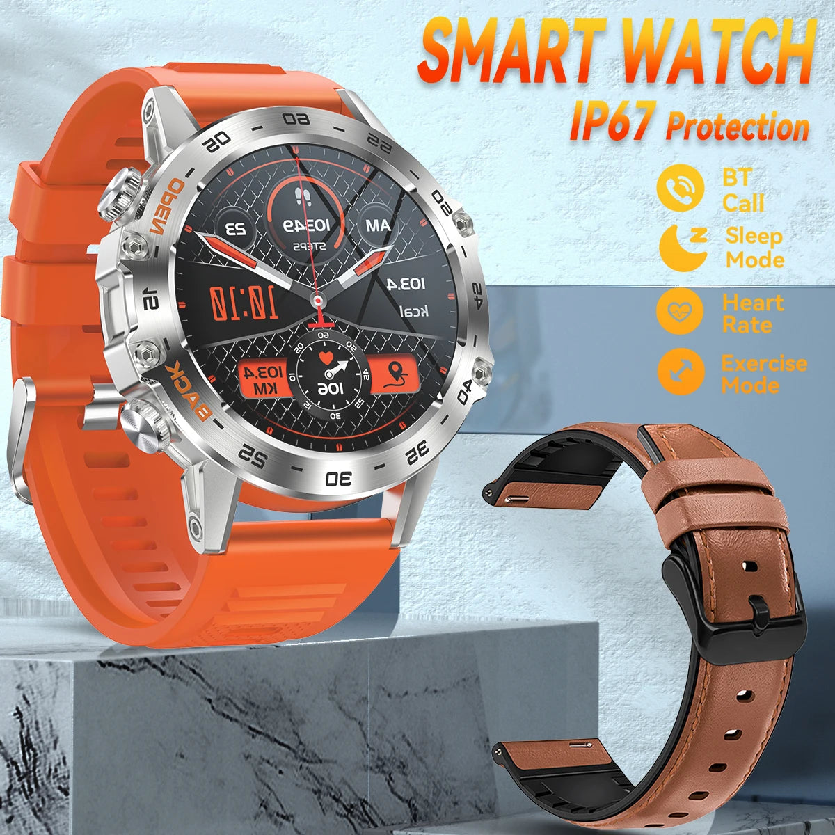 LaNikar New Smart Watch Men 1.39'' Full Touch Bracelet Fitness Tracker Bluetooth Call Heart Rate Smart Clock Men Smartwatch K52