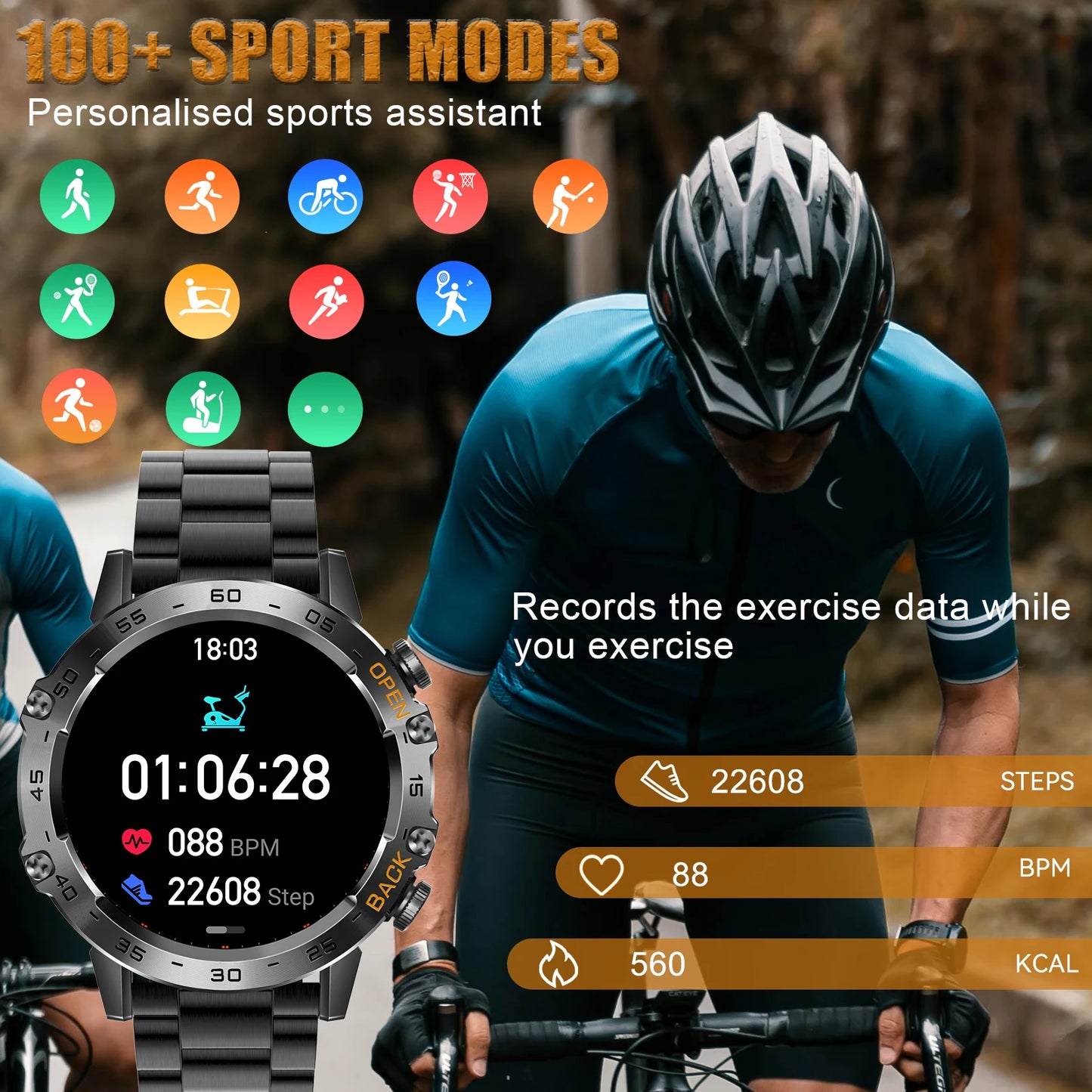 LaNikar New Smart Watch Men 1.39'' Full Touch Bracelet Fitness Tracker Bluetooth Call Heart Rate Smart Clock Men Smartwatch K52