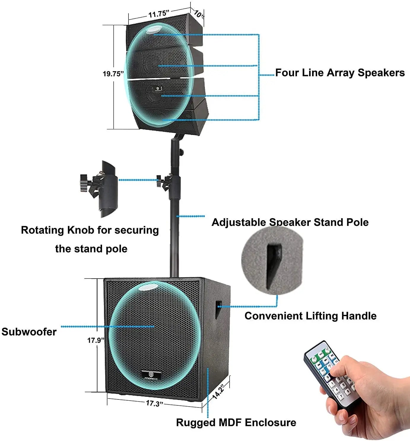 PRORECK Club 3000 12-Inch 4000w DJ Powered PA Speaker System Combo Set with Bluetooth USB Drive Read Function SD Card Remote