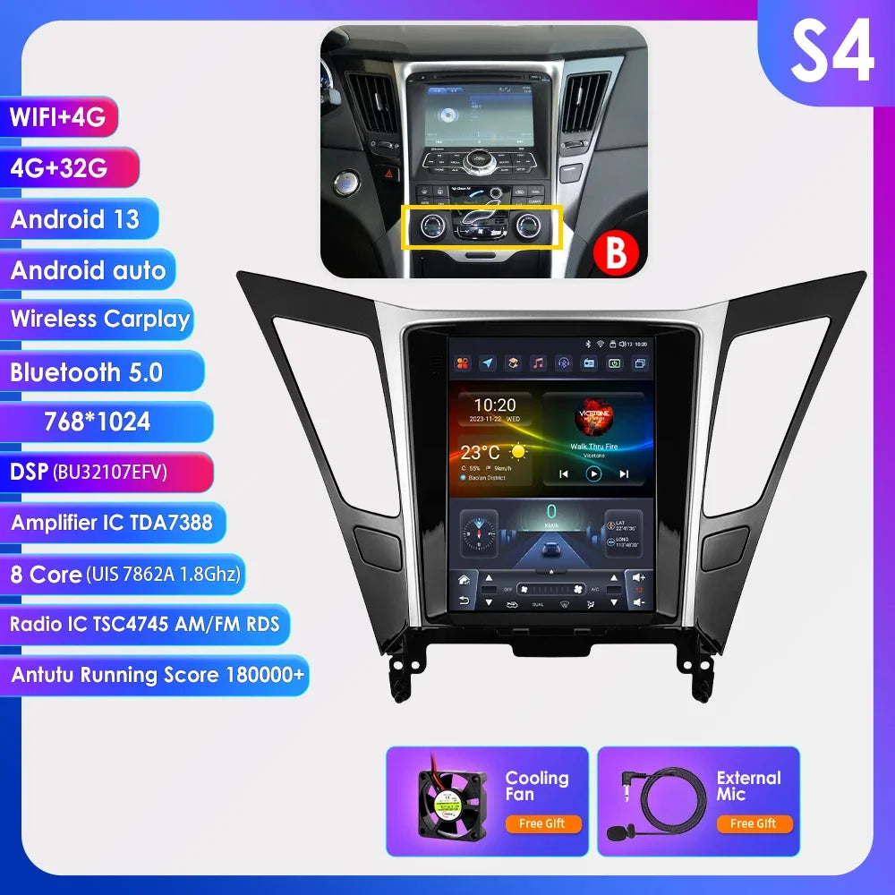 9.7"7862 Andriod 13 Car radio for Hyundai Sonata YF 8 2010-2018 multimedia player GPS navi Stereo 4G Carplay 2din SWC Autoradio