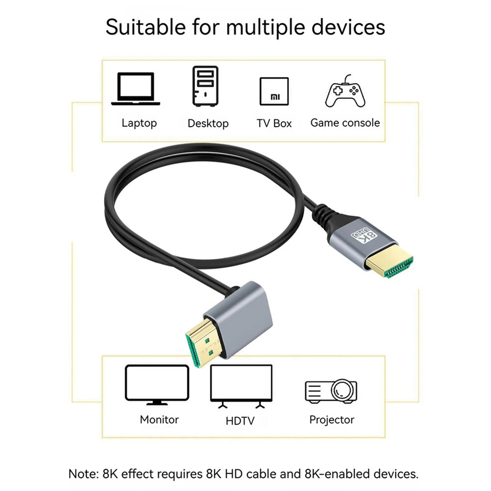 90 Degree Male To Male Cable 8K 60HZ 4K 120Hz HDMI-Compatible 2.1 Cable Cord Left/Right/UP/Down Angle for HD TV PS4 PS3 Xbox One
