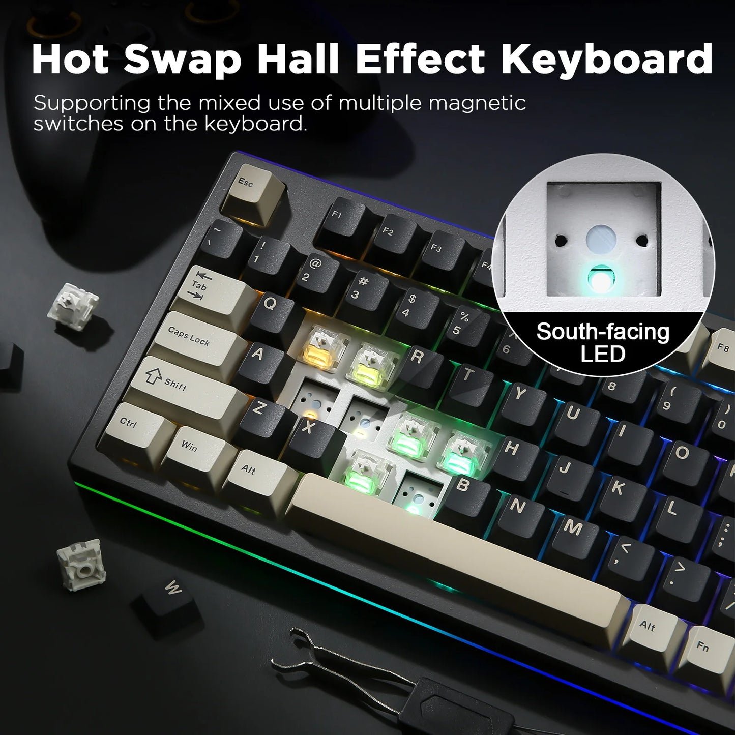 YUNZII RT80 Hall Effect 8K Rapid Trigger Gaming Mechanical Keyboard, 82-Key Wireless Adjustable Actuation Magnetic Hot Swap Keeb