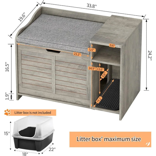Cat Litter Box Furniture,Litter Box Enclosure with Top Opening with Cushion,Litter Boxes Hidden, Cat House, Privacy Cats Litter