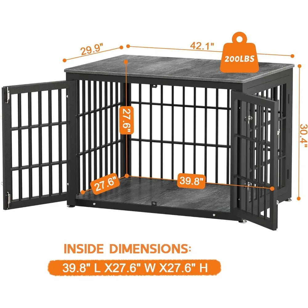 42 Inch Heavy Duty Dog Crate Furniture for Large and Medium Dogs, Decorative Pet House End Table, Wooden Cage Kennel Furniture I