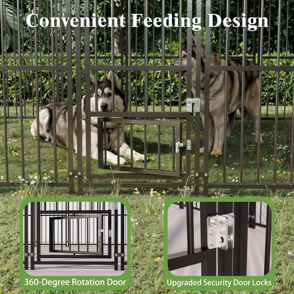 Large Dog Kennel Outside,with Feeding Door, Outdoor Dog Run,Heavy Duty Dog Cage