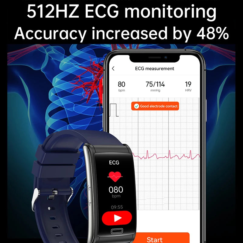 2025 New Men Women Smart Bracelet ECG HRV Heart Rate Blood Pressure Hypoxia Alarm Sleep Monitor Fitness Tracker Sports Watch