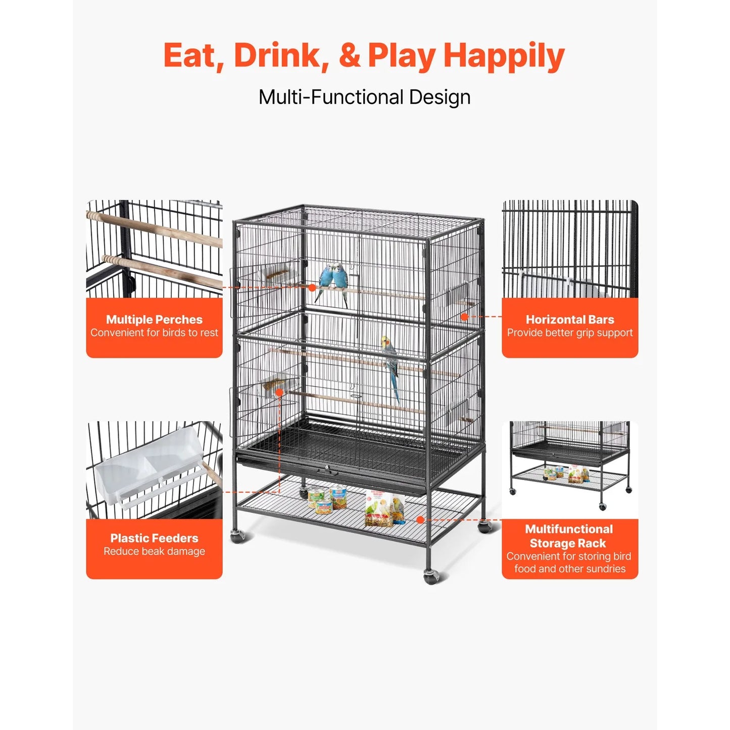 Bird Flight Cage 31.5 x 20.5 x 52 inch Wrought Iron with Perches