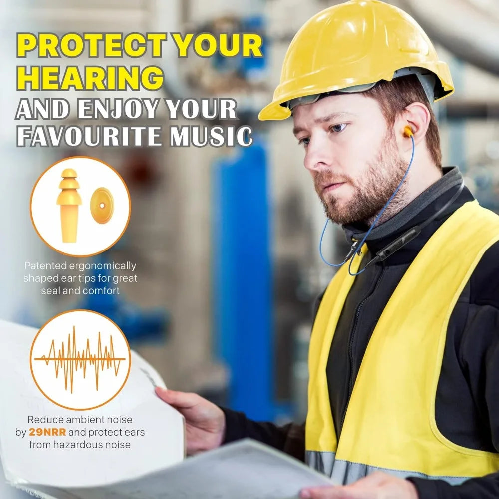 Bluetooth Neckband Earplugs, 29dB Noise Reduction, 19+ Hr Battery, Safety Earbuds for Lawn Mowing/DIY, Includes Replacement Buds