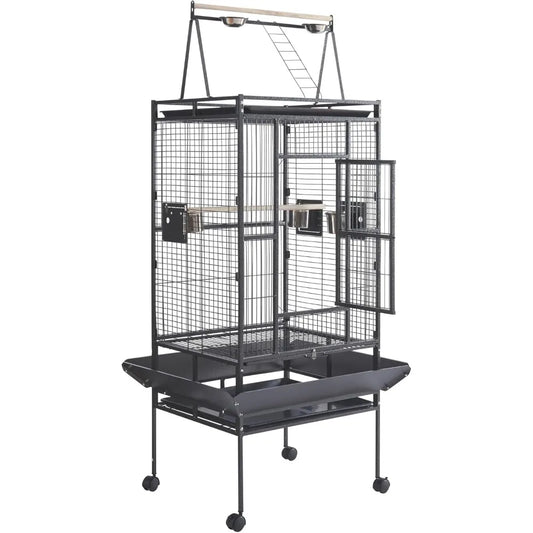 Large Bird Cages Parrot Cage Wide Flight Metal Animal Cage for Budgie Parakeet Conure with Rolling Stand Wheels (69 inch Height