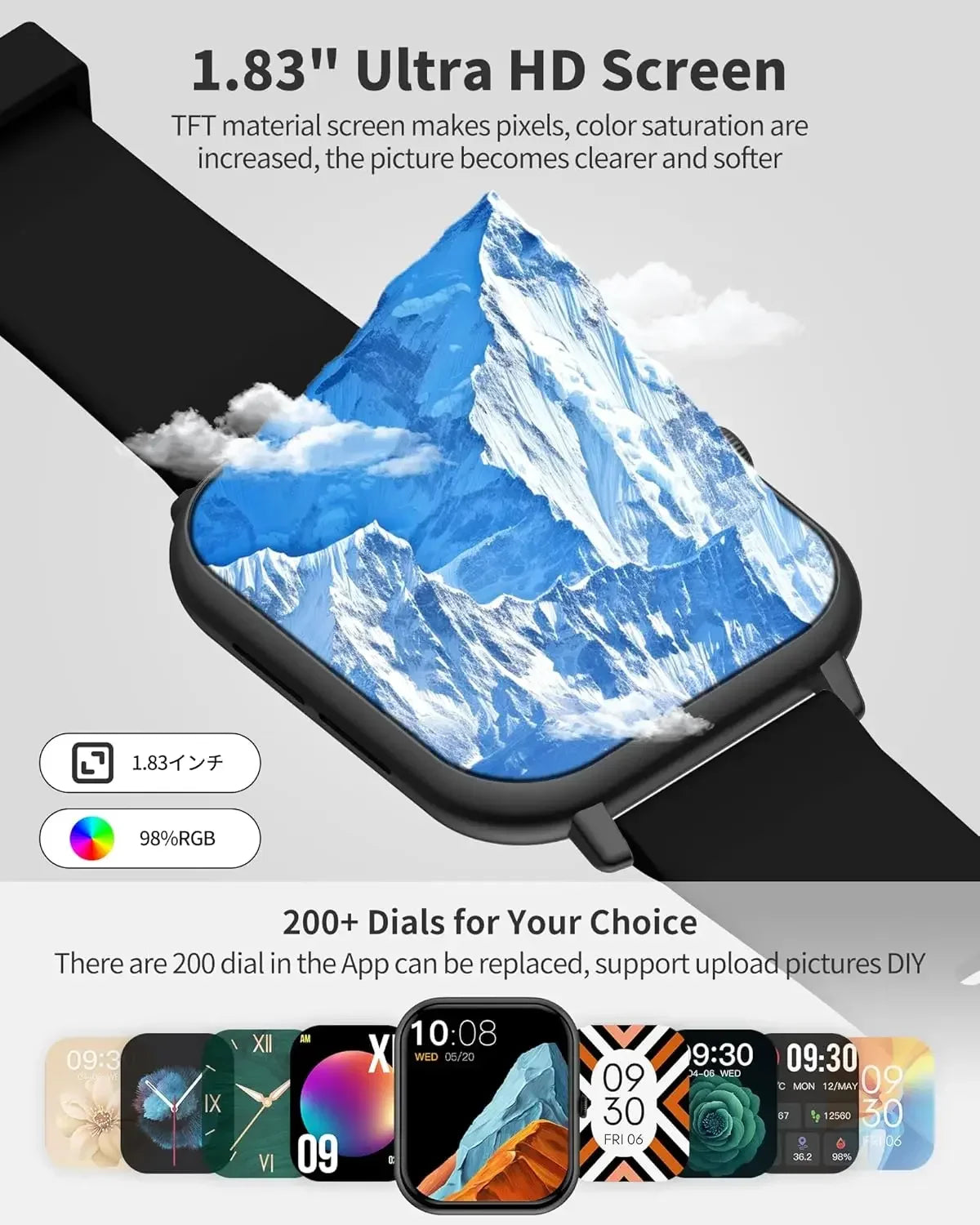 Smart Watch for Men Women 1.83" Fitness Tracker Heart Rate Blood Oxygen Sleep Monitor, IP68 Waterproof  Watch for Android IOS